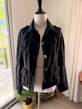 Women's Black Distressed Utility Jacket-Large